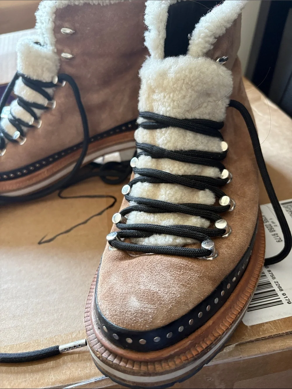 rag & bone Brown Suede Faux-Shearling Hiker Boots